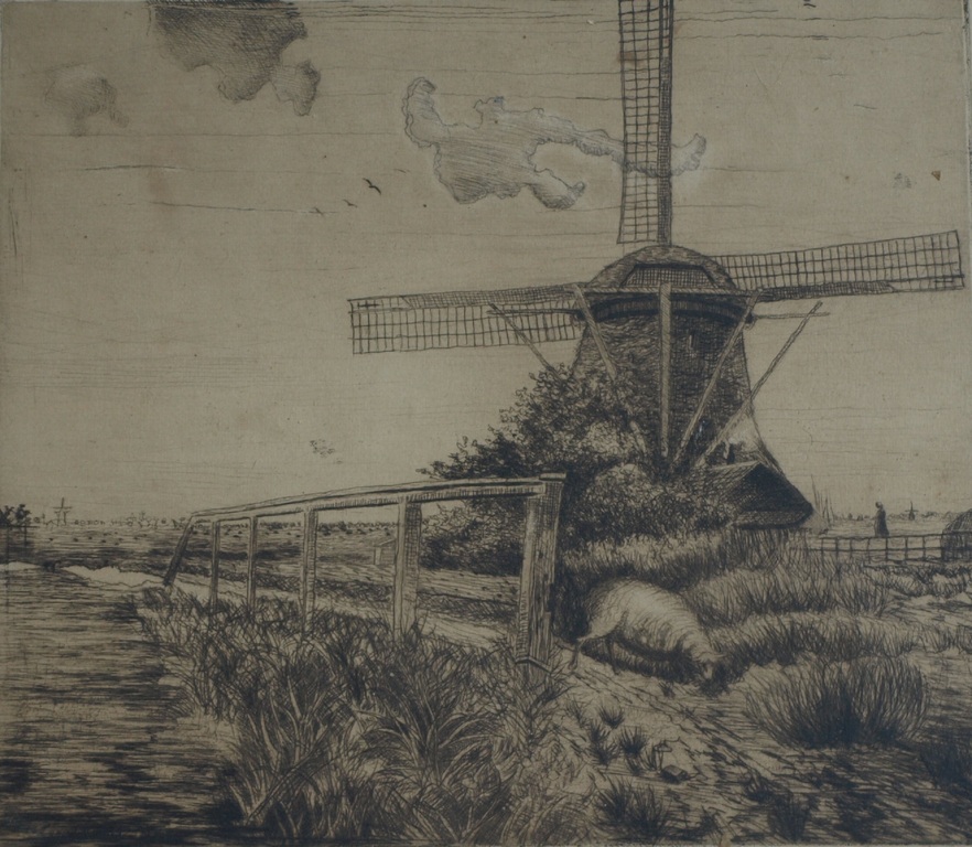 Onbekend : Ets – Molen – Ingelijst  kopen? Bied vanaf 1!