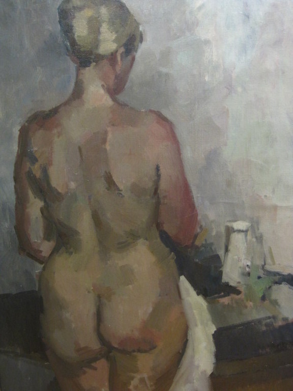 groot olieverf Amsterdams impressionisme ca. 1900 "staand naakt"  gesigneerd verkocht voor € 140!