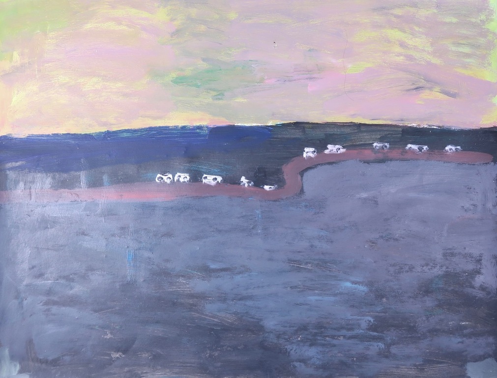 Ruven Levav: Gouache, Landschap met koeien kopen? Bied vanaf 1!