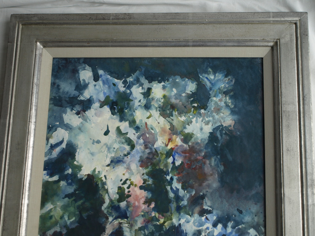 Kees Verwey : Aquarel , Bloemen in gele kan - gesigneerd & ingelijst – 1980 kopen? Bied vanaf 1000!