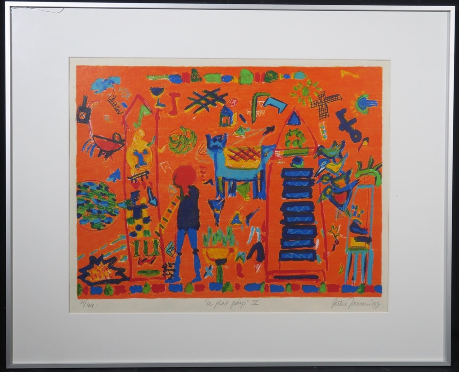 Gertie Janssen: Zeefdruk, Le plat pays II - Ingelijst kopen? Bied vanaf 40!