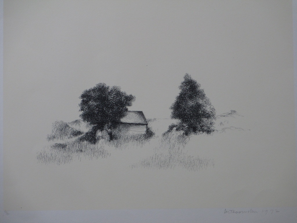 Metten Koornstra, Desolaat surrealistisch landschap, Litho verkocht voor € 35!