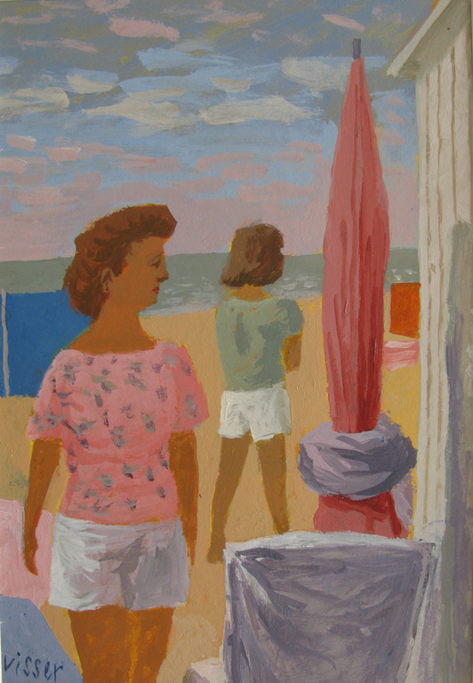 Hendrik Jan Visser, STRANDDAG, acryl op papier kopen? Bied vanaf 1!