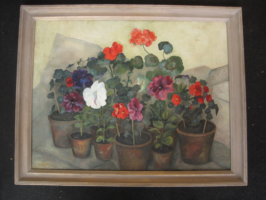 GROOT Nieuwe Zakelijkheid olievrf "stilleven kamerplanten" Willy Fleur 1888-1967 verkocht voor € 240!