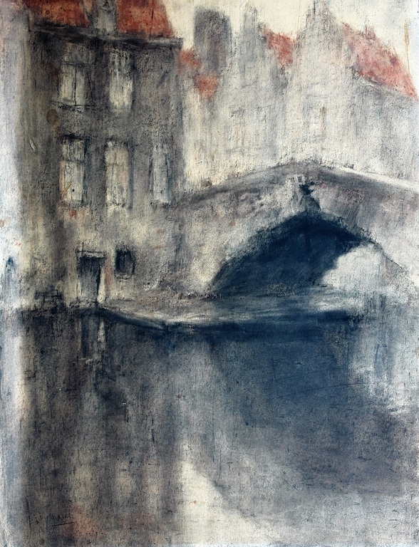 Jan Rijlaarsdam, tekening/gemengde techniek. Amsterdam/Parijs? verkocht voor € 200!
