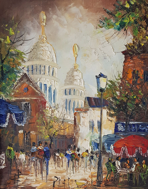 Onbekend( 20e eeuw), gesigneerd, olieverf op doek, Parijs verkocht voor € 55!