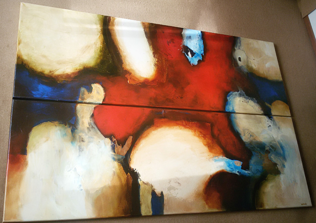 Hans Vanhorck - Abstract tweeluik, olieverf op doek (waanzinnig groot) kopen? Bied vanaf 900!