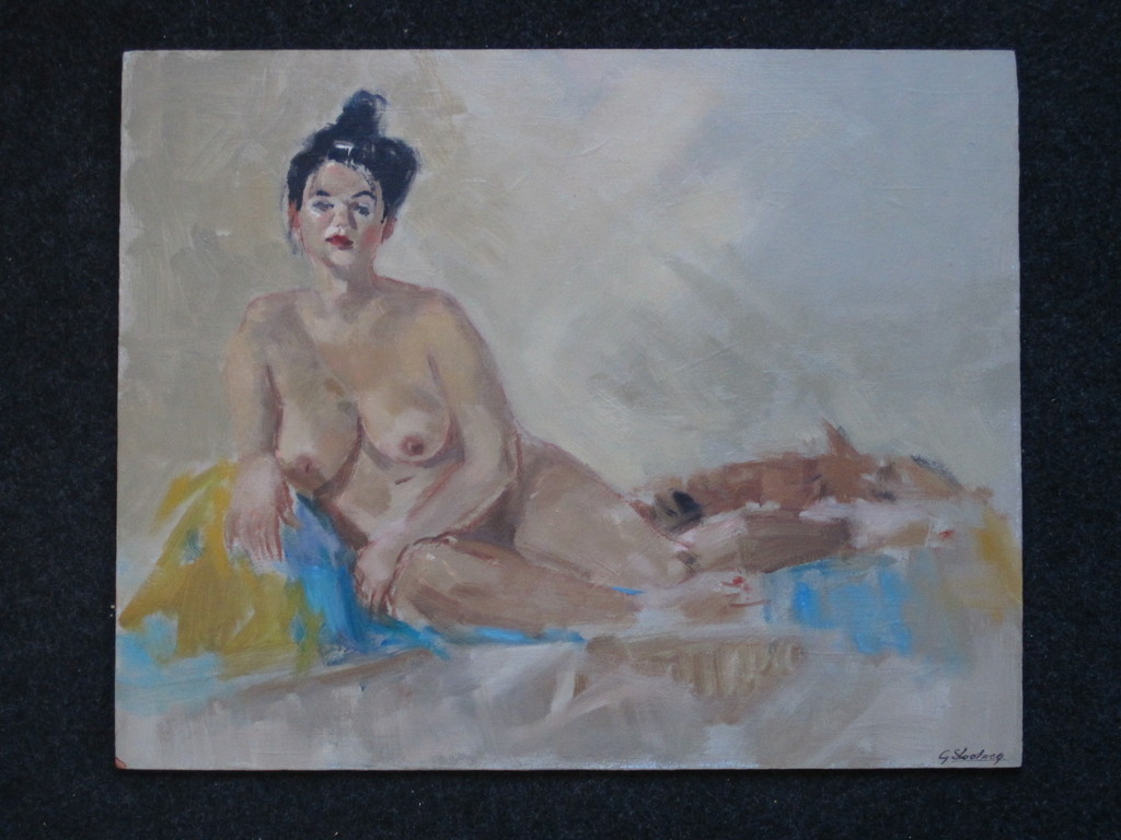 G.Slootweg impressionist.  olieverf  "liggend  naakt" omstreeks 1950  kopen? Bied vanaf 1!