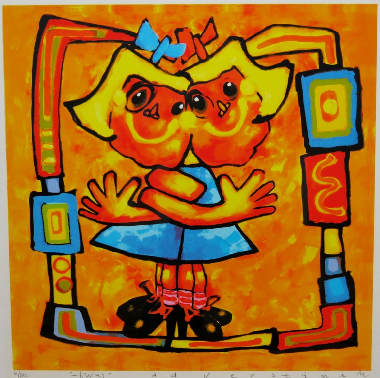 Ad Verstijnen: Zeefdruk, Twins - Ingelijst (groot) kopen? Bied vanaf 70!