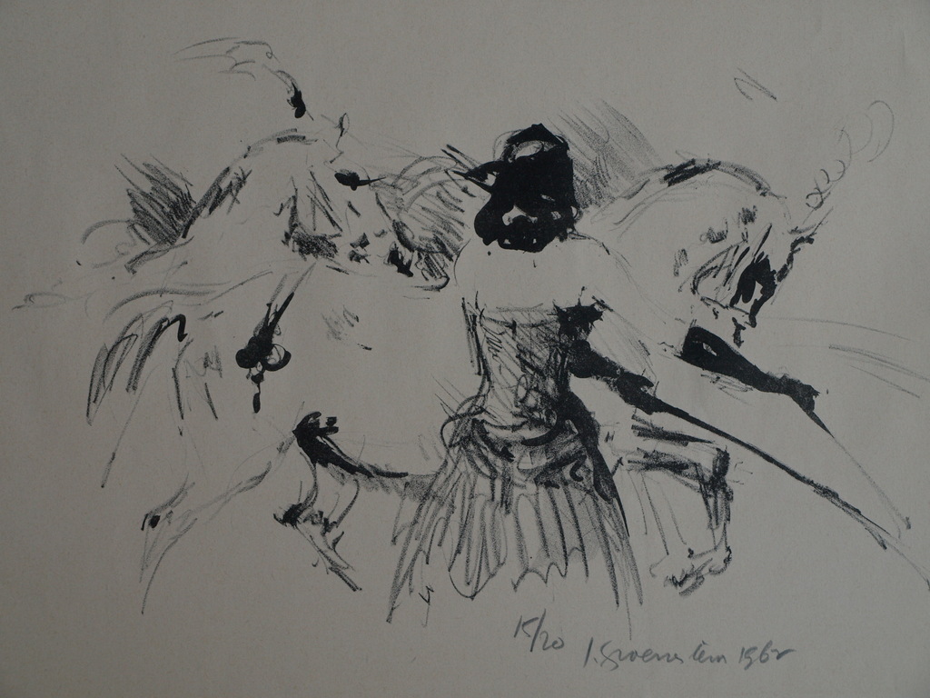 Jan Groenestein : Litho , Circuspaarden – gesigneerd & Ingelijst - 1962 kopen? Bied vanaf 100!