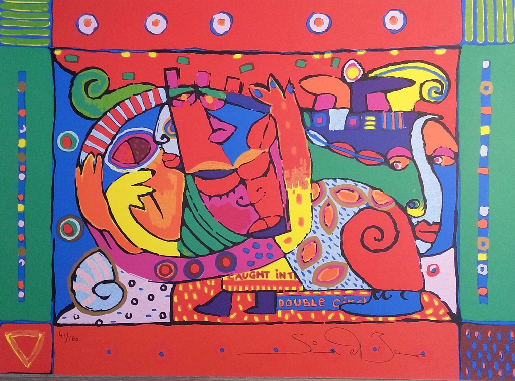 simon and Bruno. Losse zeefdruk. Titel " Double circle" verkocht voor € 37!