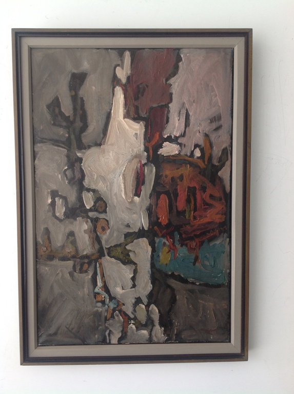 Jaap Stellaart, olie op doek, titel: Know what I mean?, abstracte compositie.  kopen? Bied vanaf 250!