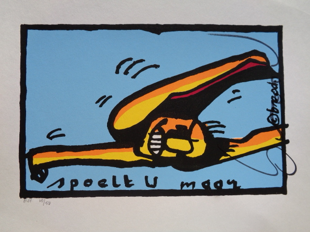HERMAN BROOD, Gelimiteerde en HANDGESIGNEERDE Zeefdruk  SPOELT U MAAR kopen? Bied vanaf 85!