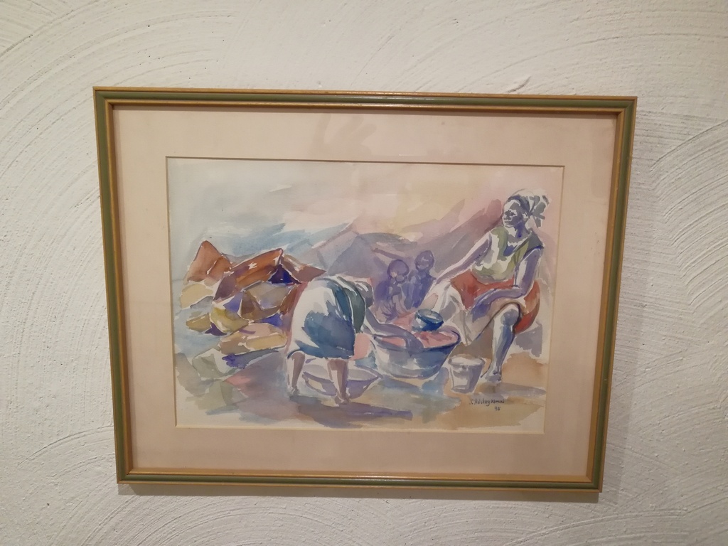 onbekend kunstenaar - aquarel - Afrikaans laundry tafreel - signatuur onleesbaar kopen? Bied vanaf 1!