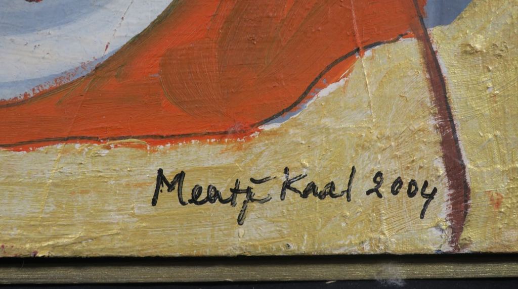 Meertje Kaal: Olieverf en collage op doek, Koningin Beatrix met.. - Ingelijst kopen? Bied vanaf 1!