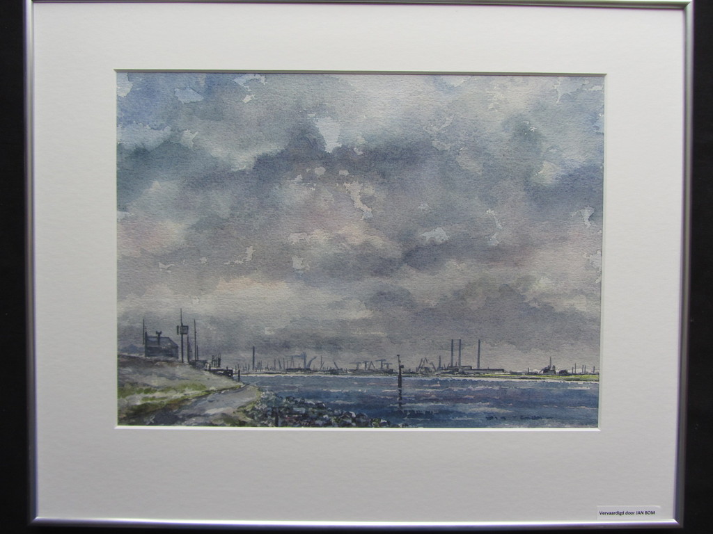 Jan Bom  - Aquarel - Zicht op Europoort kopen? Bied vanaf 45!