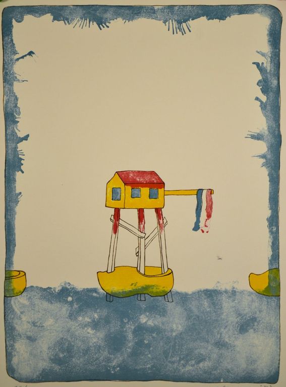 Mark Brusse: Litho. Huis op palen in klomp kopen? Bied vanaf 70!