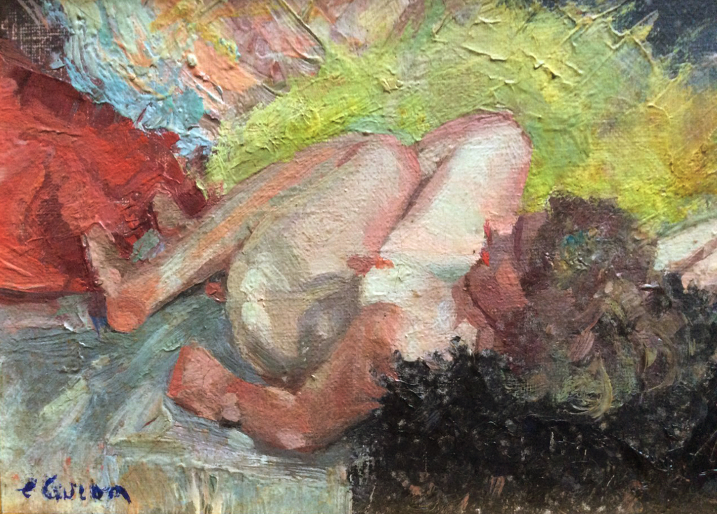 Etienne Caron - liggend naakt - olieverf op paneel verkocht voor € 175!