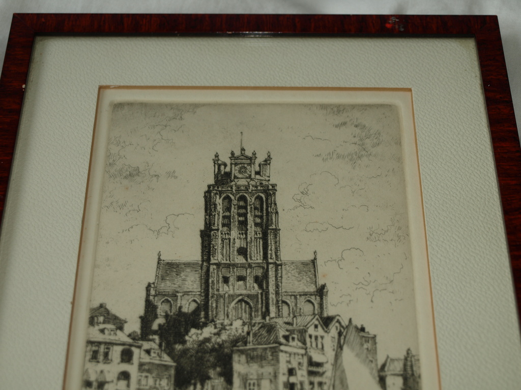 Hendrikus Elias Roodenburg : Ets – Grote kerk Dordrecht – Ingelijst - 1963 kopen? Bied vanaf 22!