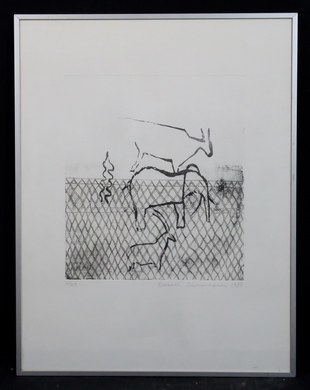 Elsbeth Zimmerman: Ets en aquatint, Fear of elephants - Ingelijst kopen? Bied vanaf 1!