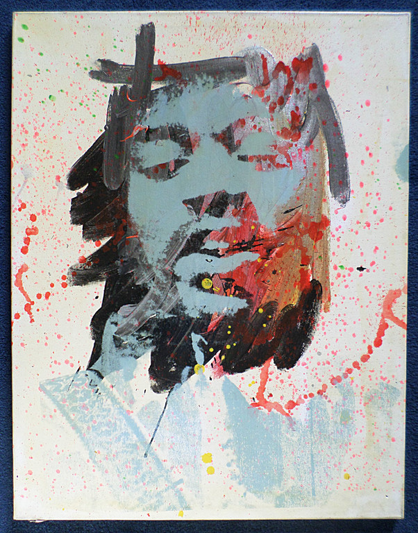 (waarschijnlijk) Peter Donkersloot - Jimi Hendrix, bewerkte monoprint op doek kopen? Bied vanaf 1!