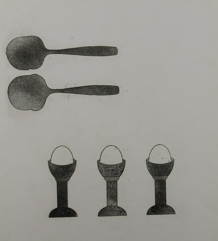 Renee Bouws: Ets/Aquatint, Drie eieren kopen? Bied vanaf 1!