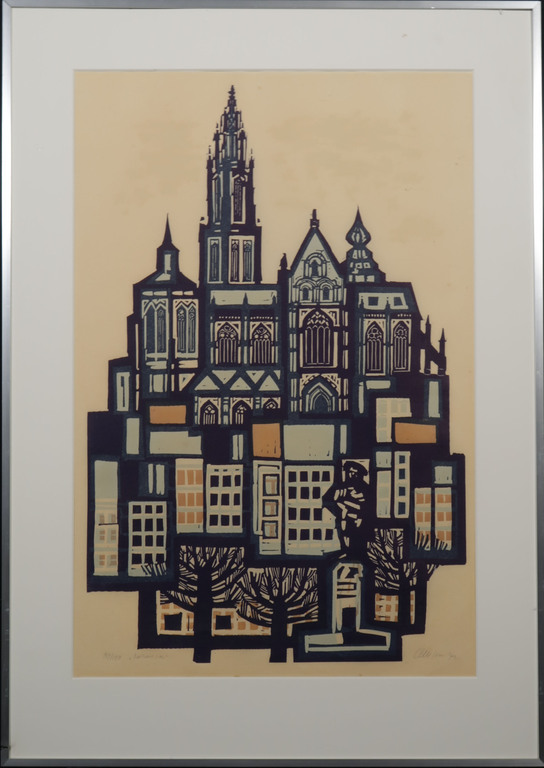 Akke Sins: Houtsnede op Rijstpapier, Antwerpen - Ingelijst kopen? Bied vanaf 1!