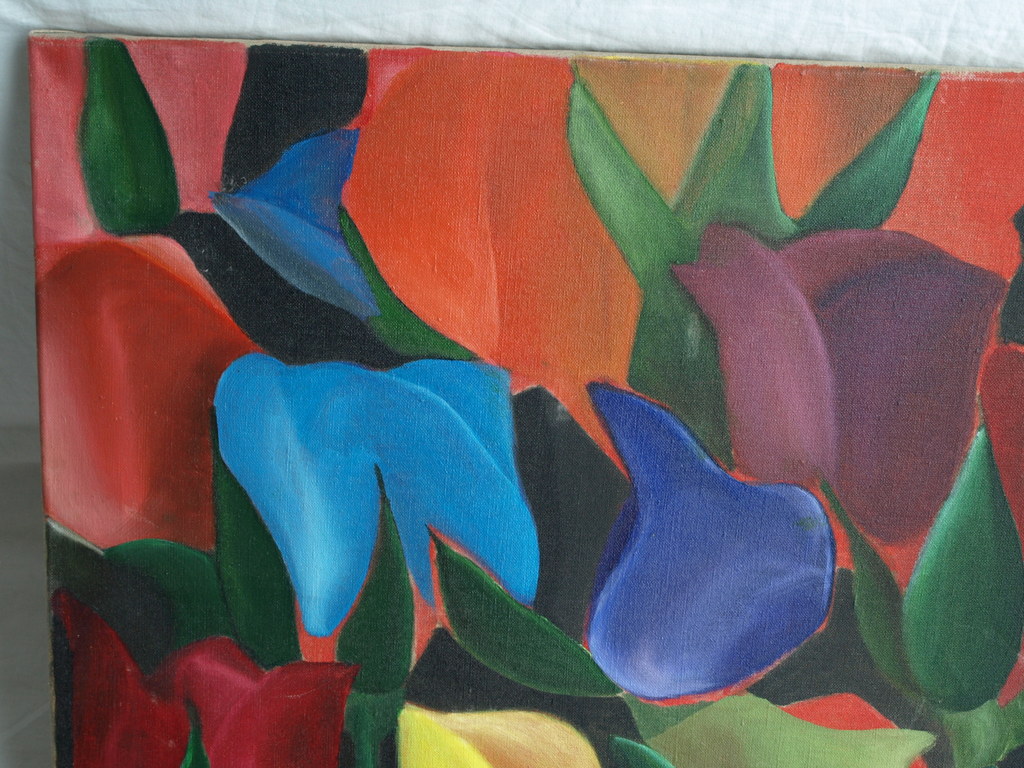 Onbekend : Olieverf op doek , Tulpen - 50 x 60 cm kopen? Bied vanaf 1!
