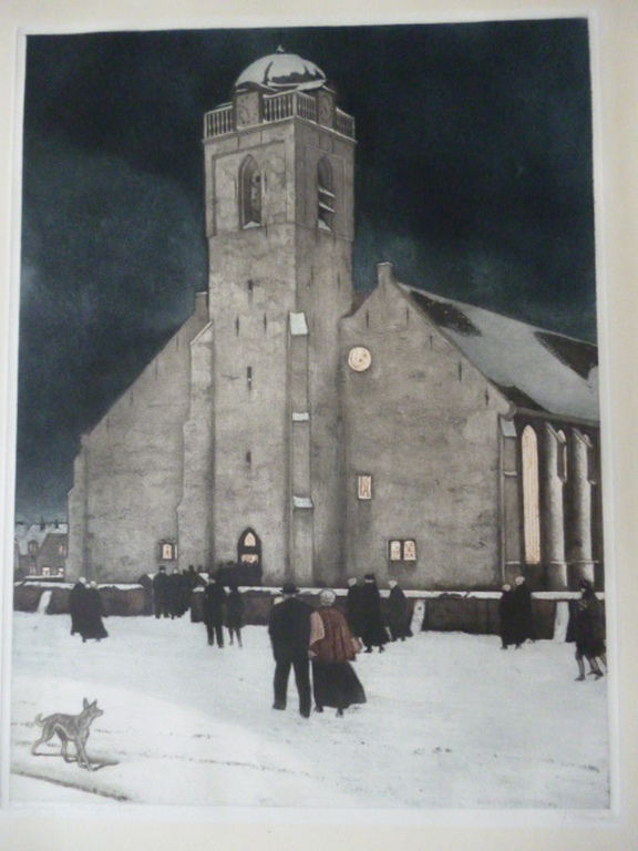 Tjeerd Bottema - kleurenets - Kerkgang in Katwijk aan Zee verkocht voor € 350!