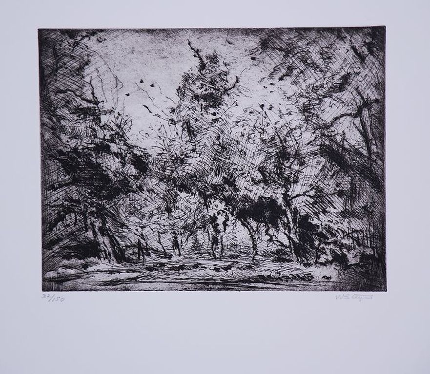 Wim Steijn: Ets/Droge Naald. Bosrand verkocht voor € 50!