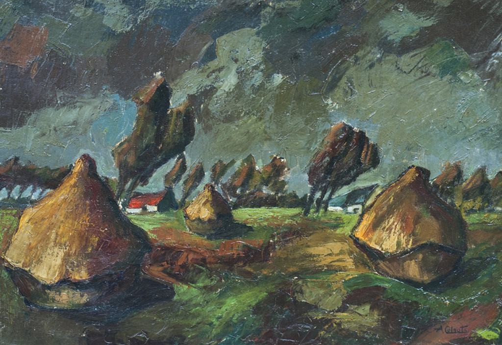 Landschap met hooioppers - olieverf op doek - gesigneerd kopen? Bied vanaf 1600!