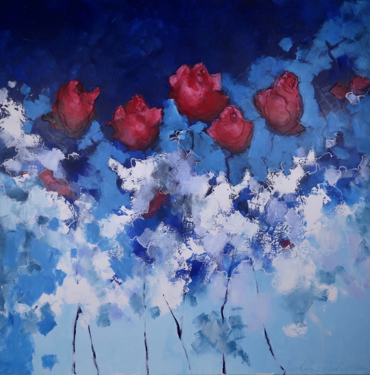 Carolina Paulussen: Acryl op doek, Rozen IV (Zeer groot) kopen? Bied vanaf 220!