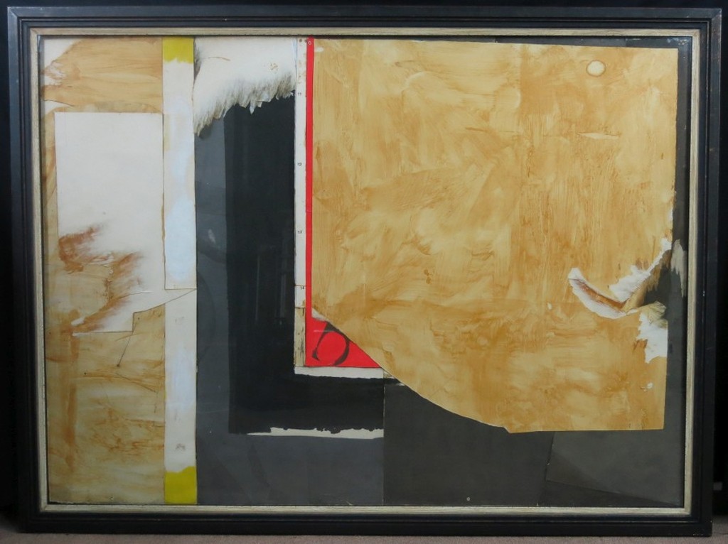 Lei Molin: Acryl en Collage op board, Zonder titel - Ingelijst (zeer groot!) verkocht voor € 450!