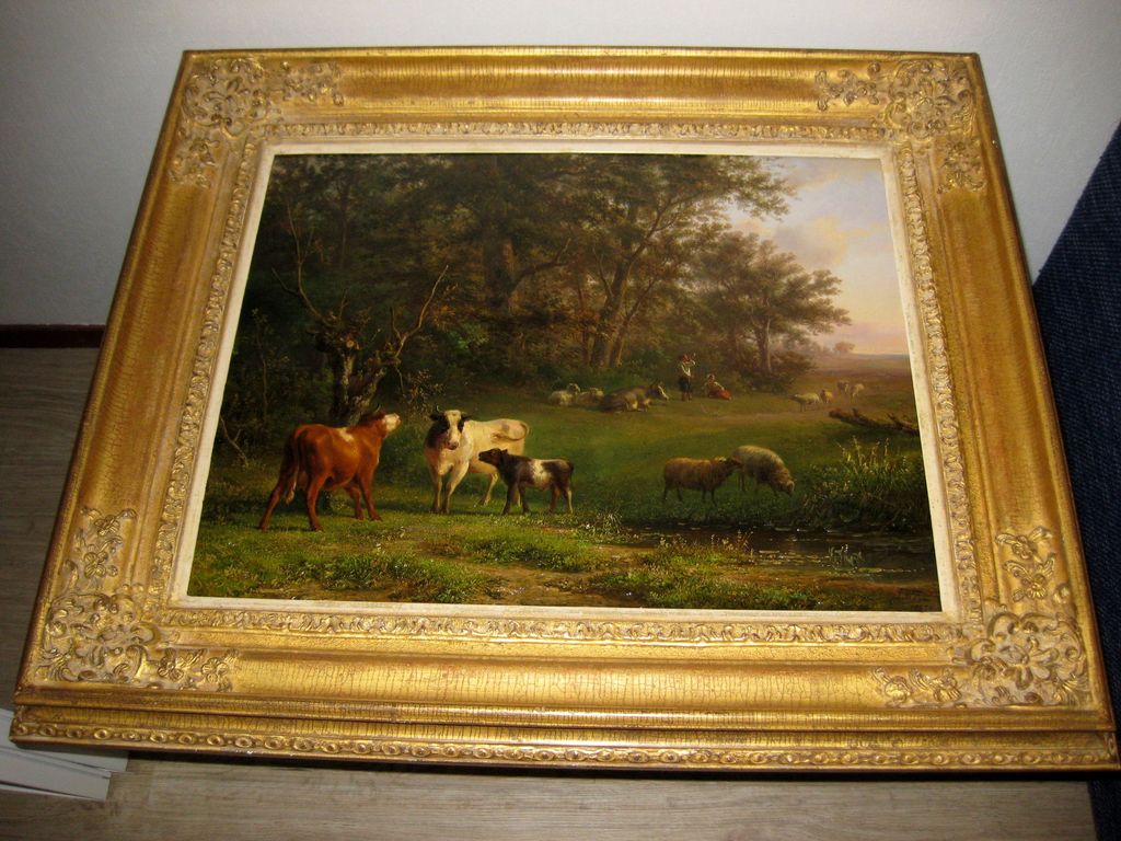 Jan Bedijs Tom 1813-1894: olie op paneel, Herderpaar met vee bij een beek kopen? Bied vanaf 4500!