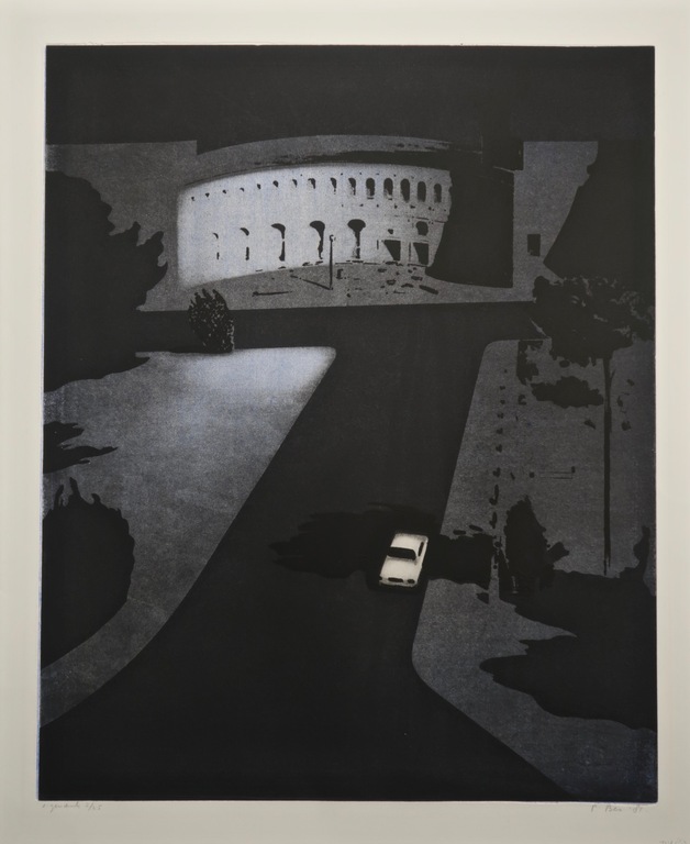 Peter Bes: Ets, Night view of a street with a parked car II kopen? Bied vanaf 40!