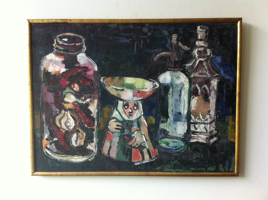 Adrian Stahlecker, Pot en flessen 1974, olieverf. 75X56 kopen? Bied vanaf 88!
