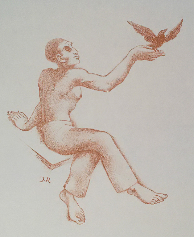 John Raedecker - Man met vogel, handgesigneerde litho kopen? Bied vanaf 10!