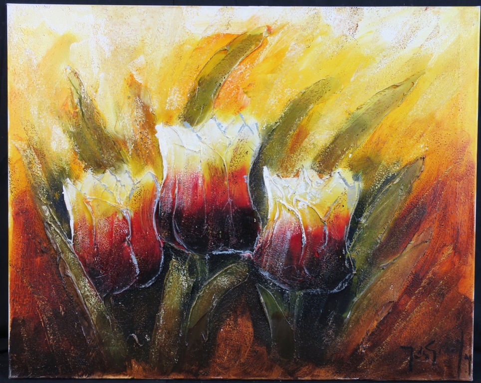 Jochem de Graaf: Olieverf op doek, Tulpen verkocht voor € 40!