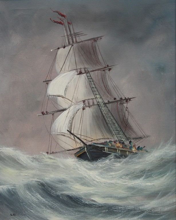 Onbekend - olieverf op doek - zeilboot in de storm - gesigneerd met monogram kopen? Bied vanaf 1!