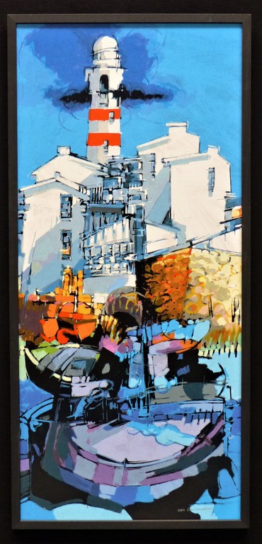 Hendrik van Veenendaal,Vuurtoren,Zeefdruk op paneel ingelijst,Handgesigneerd verkocht voor € 60!
