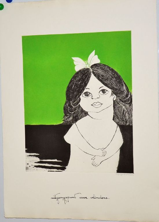 Ets aquatint meisje met strik van Ans Wortel verkocht voor € 90!