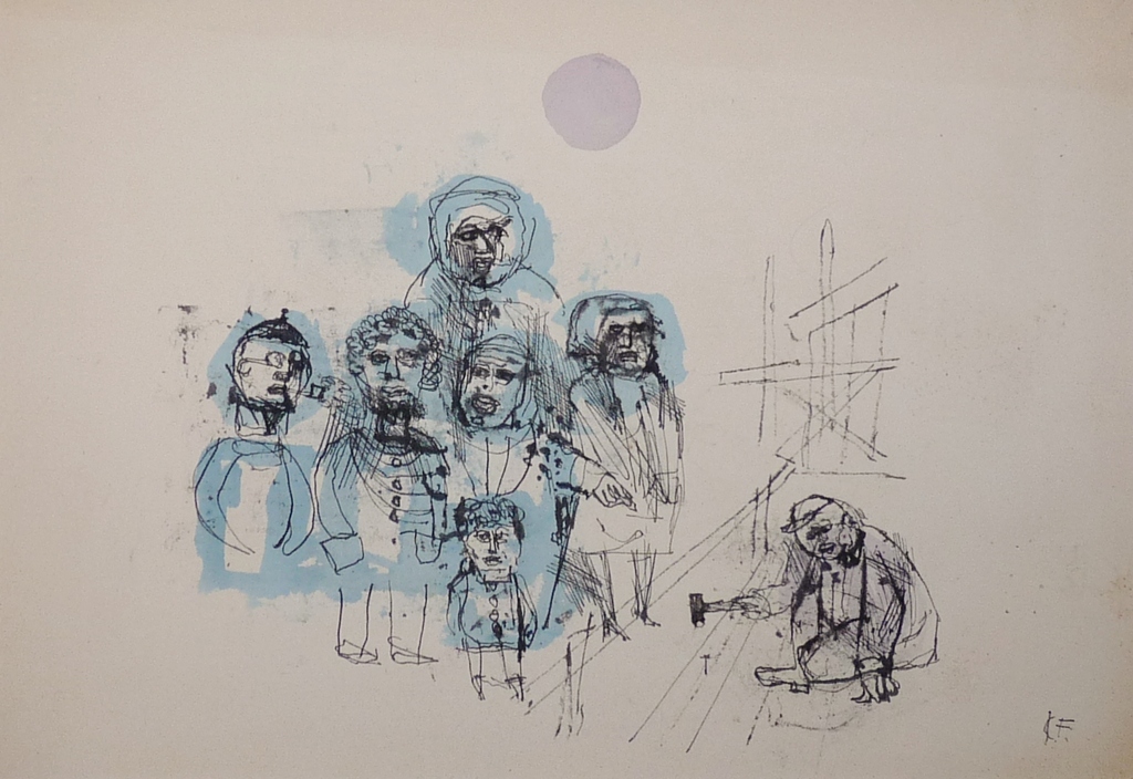 Kees Franse, Pentekening met aquarel, figuren kopen? Bied vanaf 60!