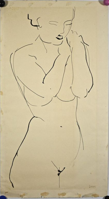 Livinus van de Bundt: Penseeltekening. Vrouw kopen? Bied vanaf 35!