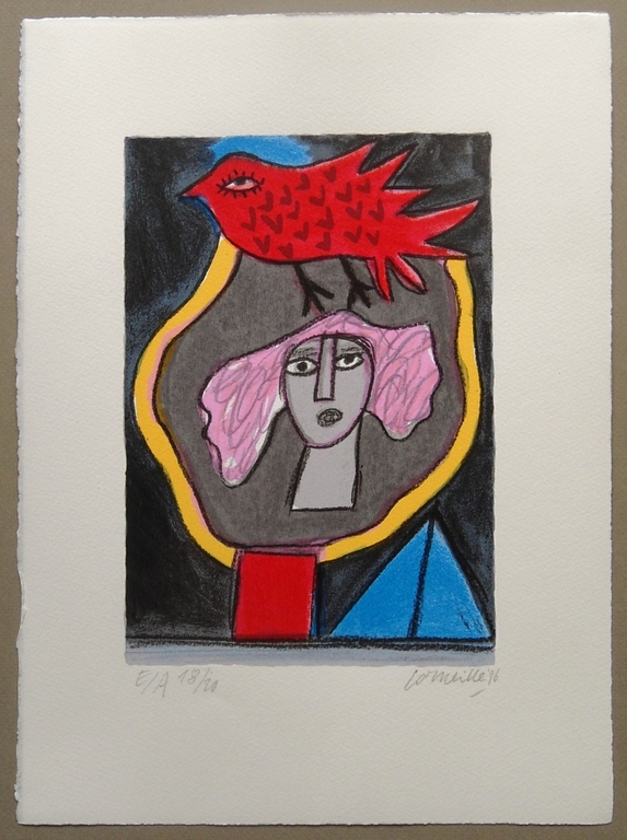 Corneille : Vrouw met rode vogel ( mooie litho ) kopen? Bied vanaf 1!