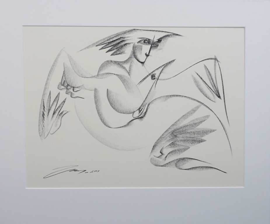 Tjavdar Iliev: Krijttekening, Vrouw en vogel kopen? Bied vanaf 50!