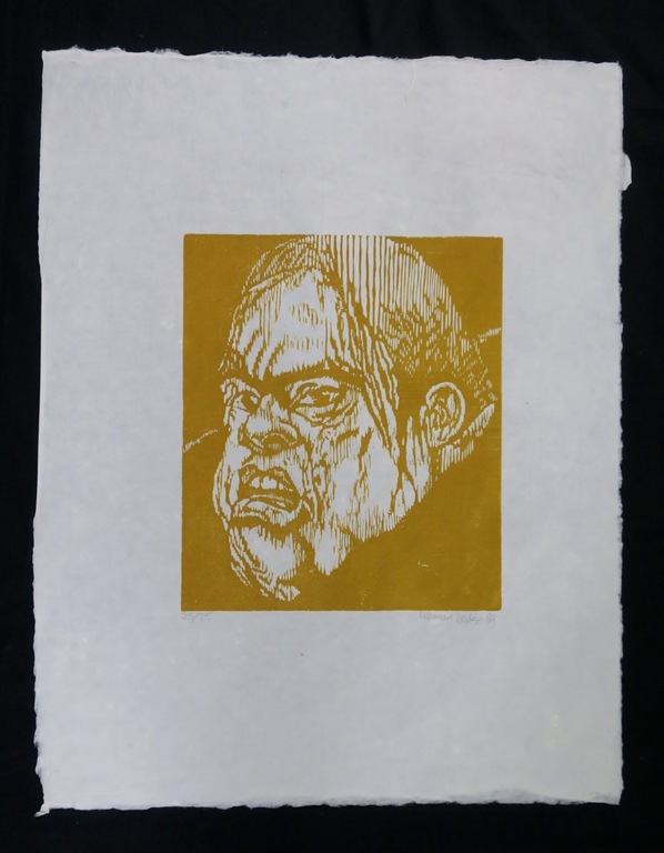 Herman Gordijn: Houtsnede op Japans papier, Portret II verkocht voor € 36!