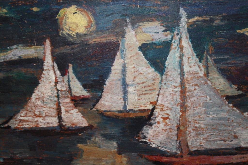 Pieter KOOISTRA  - BOTEN bij MAANLICHT als VAN GOGH bijzonder schilderij kopen? Bied vanaf 1!