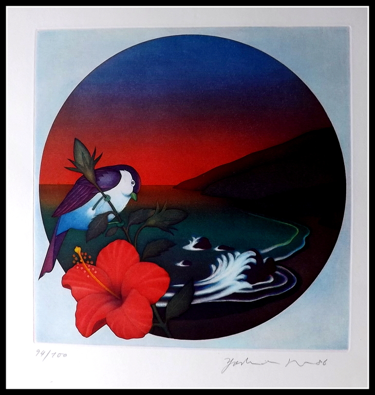 Onkende kunstenaar - gesigneerde kleuren-ets op Arches met Japans motief kopen? Bied vanaf 1!