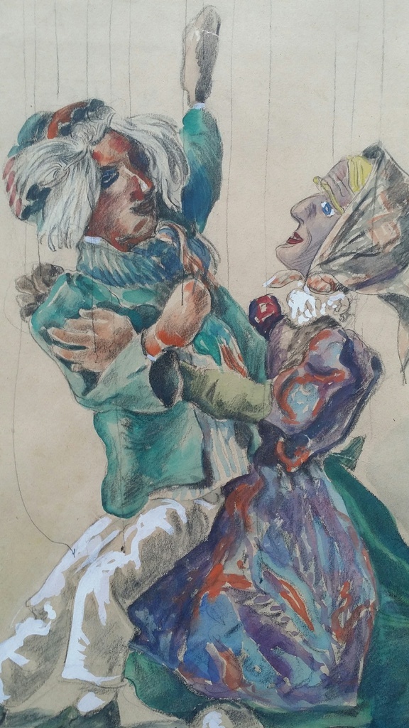 Frans van Noorden, Aquarel, Marionetten (Jan Klaassen en Katrijn) kopen? Bied vanaf 75!