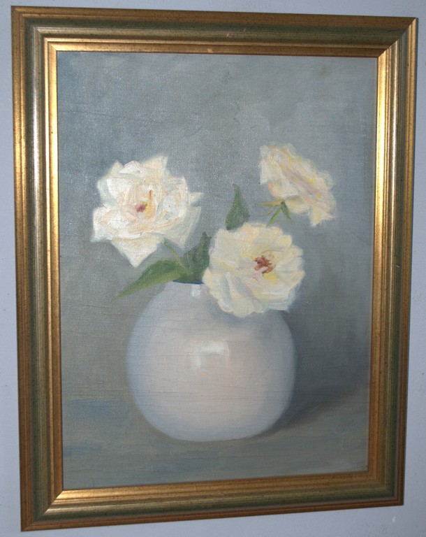 Onbekend - rozen in een bolvaas - olieverf kopen? Bied vanaf 1!